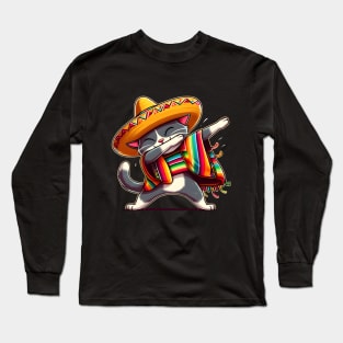 Cinco De Mayo Funny Mexican Cat Sombrero Poncho Long Sleeve T-Shirt